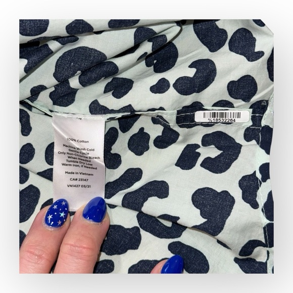 TALBOTS CLASSIC COTTON SHIRT - GRAPHIC CHEETAH Willow Green/Navy Plus 1X - Picture 6 of 12